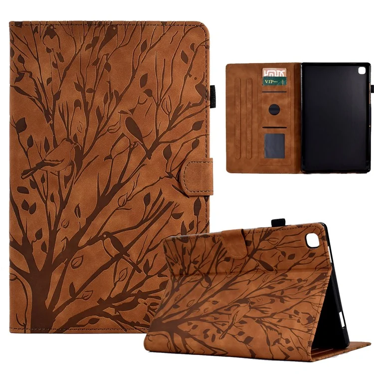 Para Samsung Galaxy Tab A7 10.4 (2020) / (2022) T505 T500 Estuche de Tablet con Soporte de Cuero Tarjetero Impreso en Forma de Árbol - Marrón