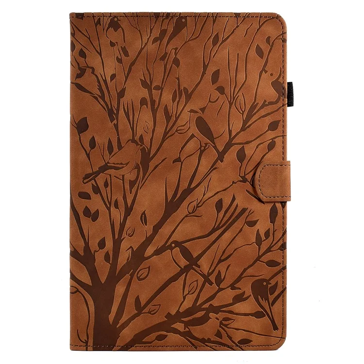 For Samsung Galaxy Tab A7 10.4 (2020) / (2022) T505 T500 Stand Leather Tablet Case Card Holder Imprinted Tree Tablet Cover - Brown