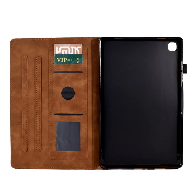 For Samsung Galaxy Tab A7 10.4 (2020) / (2022) T505 T500 Stand Leather Tablet Case Card Holder Imprinted Tree Tablet Cover - Brown