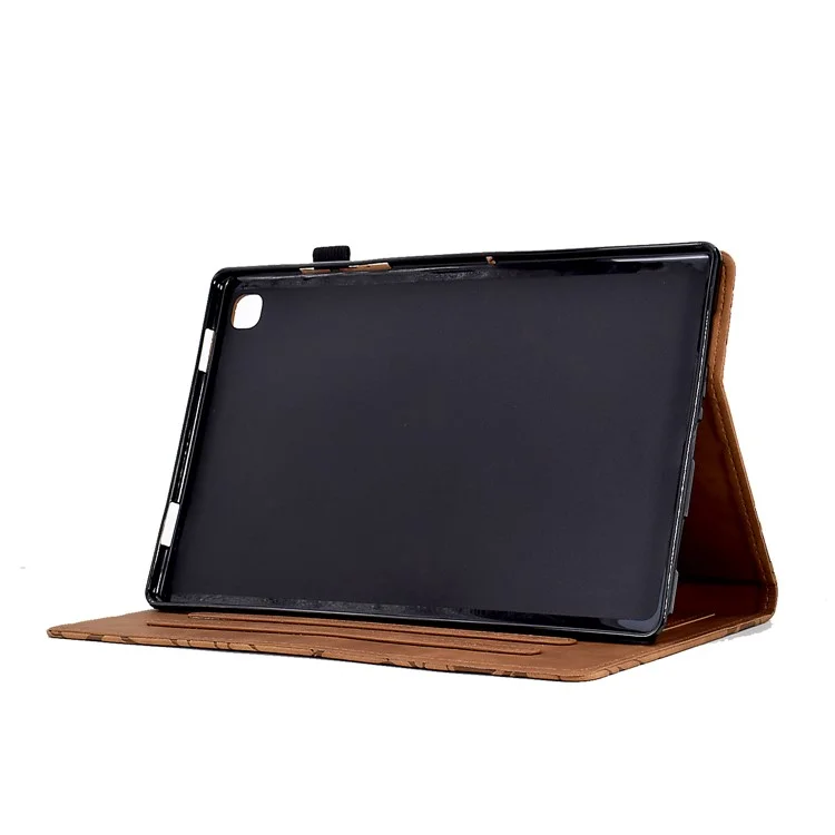 For Samsung Galaxy Tab A7 10.4 (2020) / (2022) T505 T500 Stand Leather Tablet Case Card Holder Imprinted Tree Tablet Cover - Brown