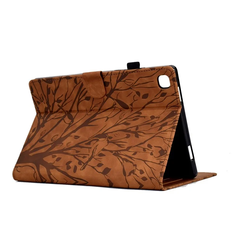 For Samsung Galaxy Tab A7 10.4 (2020) / (2022) T505 T500 Stand Leather Tablet Case Card Holder Imprinted Tree Tablet Cover - Brown