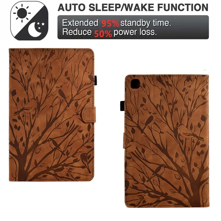 For Samsung Galaxy Tab A7 10.4 (2020) / (2022) T505 T500 Stand Leather Tablet Case Card Holder Imprinted Tree Tablet Cover - Brown