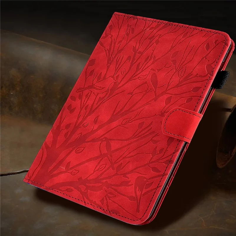 For iPad Air (2013) / Air 2 / iPad 9.7-inch (2017) / (2018) Tablet Leather Case Stand Card Holder Imprinted Tree Cover - Red