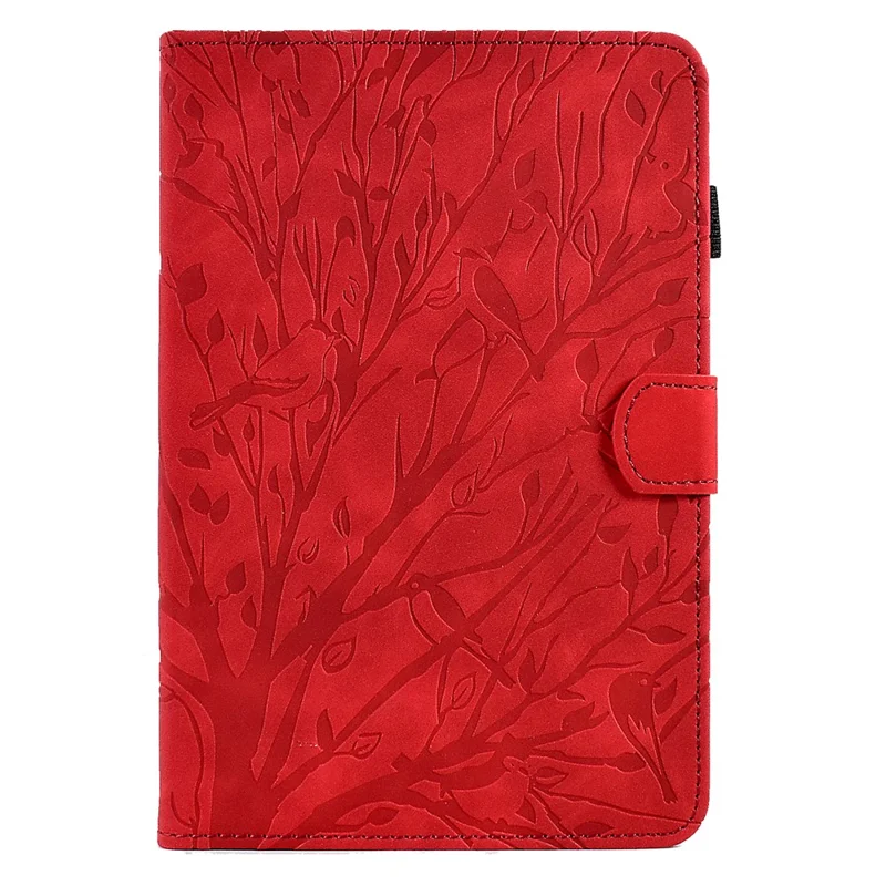 For iPad Air (2013) / Air 2 / iPad 9.7-inch (2017) / (2018) Tablet Leather Case Stand Card Holder Imprinted Tree Cover - Red