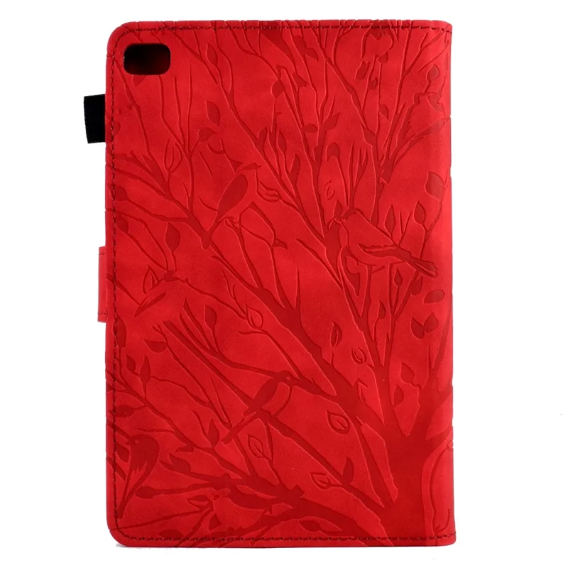 For iPad Air (2013) / Air 2 / iPad 9.7-inch (2017) / (2018) Tablet Leather Case Stand Card Holder Imprinted Tree Cover - Red