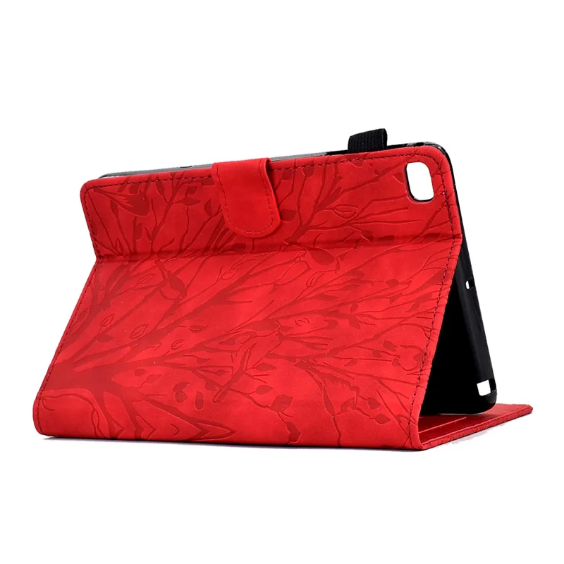 For iPad Air (2013) / Air 2 / iPad 9.7-inch (2017) / (2018) Tablet Leather Case Stand Card Holder Imprinted Tree Cover - Red