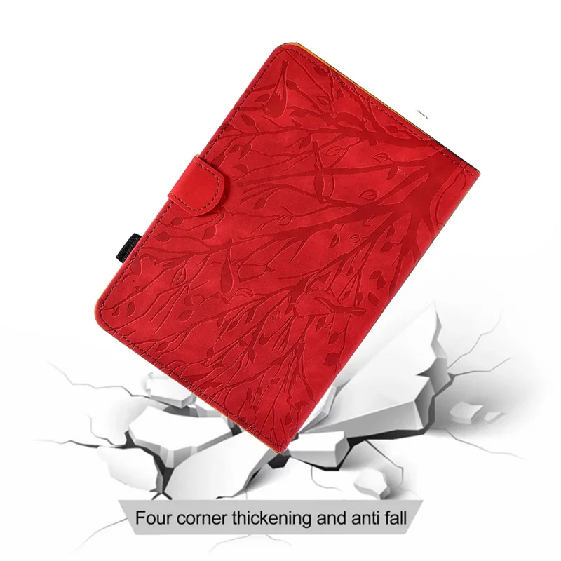 For iPad Air (2013) / Air 2 / iPad 9.7-inch (2017) / (2018) Tablet Leather Case Stand Card Holder Imprinted Tree Cover - Red
