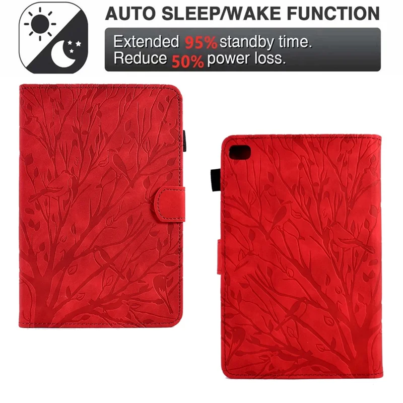 For iPad Air (2013) / Air 2 / iPad 9.7-inch (2017) / (2018) Tablet Leather Case Stand Card Holder Imprinted Tree Cover - Red