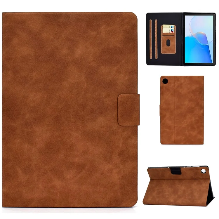 Para Huawei MatePad SE 10.4-inch A7 Capa de Tablet Textura de Couro de Vaca PU Leather Stand Card Slot Cover - Marrom