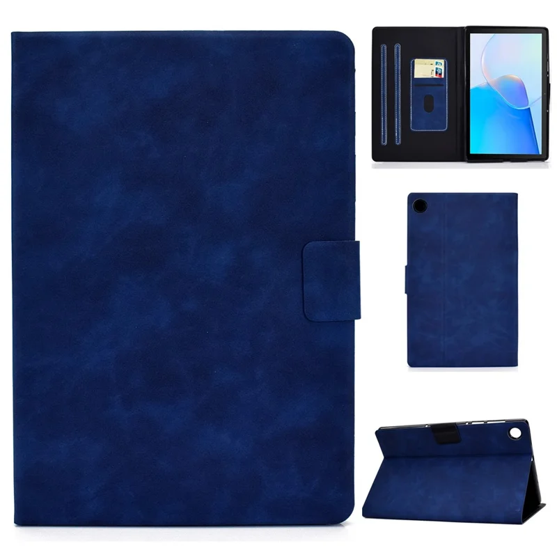 For Huawei MatePad SE 10.4-inch A7 Cowhide Texture Tablet Case PU Leather Stand Card Slot Cover - Blue