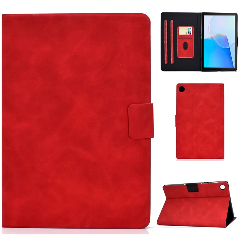 For Huawei MatePad SE 10.4-inch A7 Cowhide Texture Tablet Case PU Leather Stand Card Slot Cover - Red
