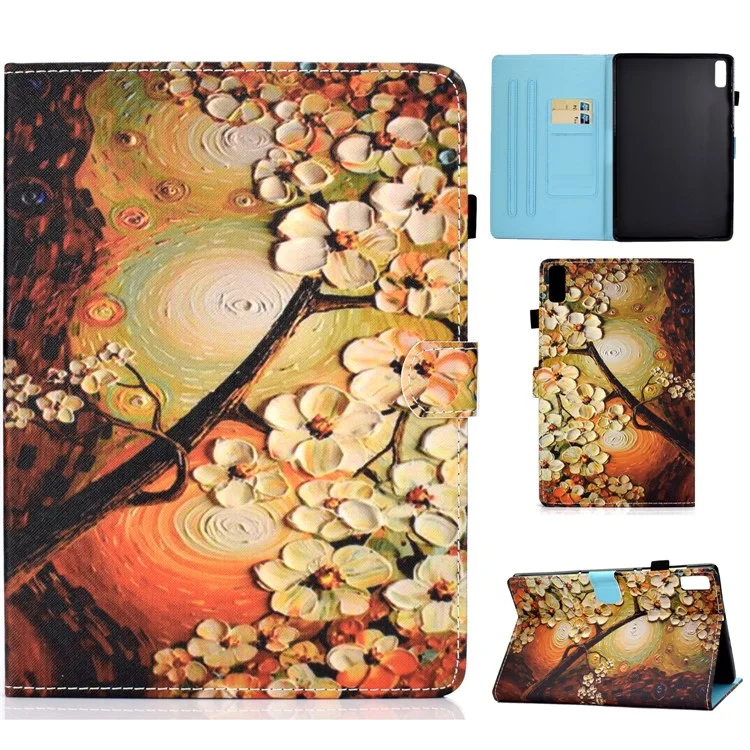 For Lenovo Tab M9 TB-310FU A1 Pattern Printing Folio Cover PU Leather Stand Card Slot Tablet Case - Plum Blossom