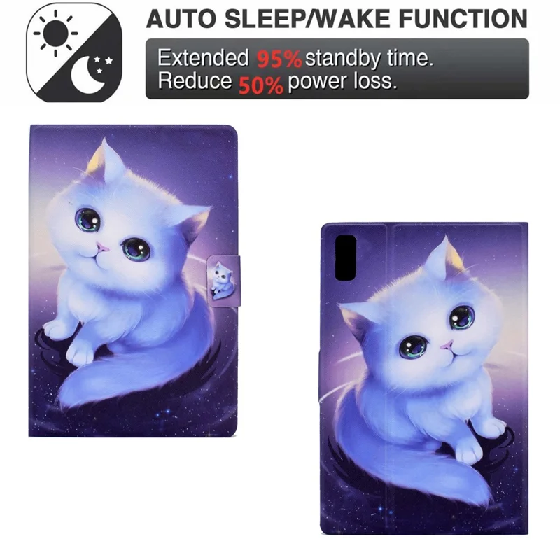 For Lenovo Tab M9 TB-310FU PU Leather Tablet Case A4 Pattern Printing Stand Card Holder Cover - Cat