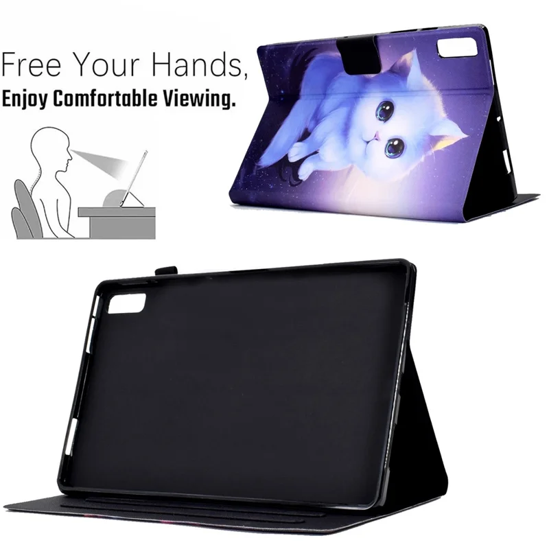 For Lenovo Tab M9 TB-310FU PU Leather Tablet Case A4 Pattern Printing Stand Card Holder Cover - Cat
