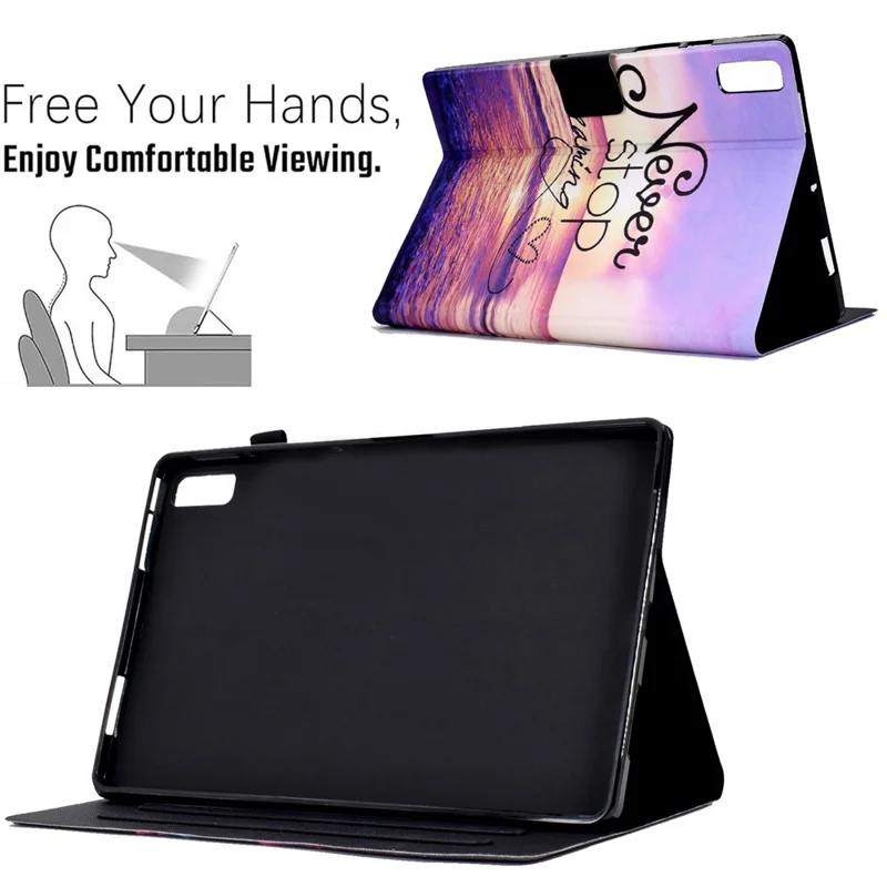 For Lenovo Tab M9 TB-310FU PU Leather Tablet Case A4 Pattern Printing Stand Card Holder Cover - Seawater