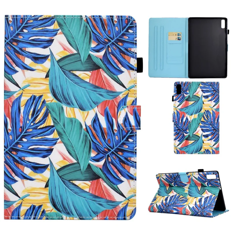 For Lenovo Tab P11 Gen 2 TB-350 PU Leather Protective Case A2 Pattern Printing Stand Tablet Cover with Card Holder - Leaves