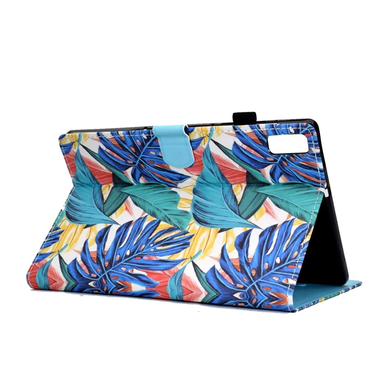 For Lenovo Tab P11 Gen 2 TB-350 PU Leather Protective Case A2 Pattern Printing Stand Tablet Cover with Card Holder - Leaves