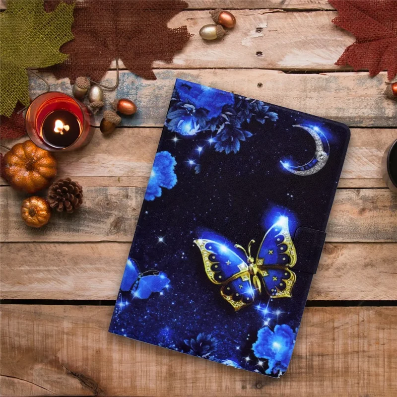 For Lenovo Tab P11 Gen 2 TB-350 Leather Stand Tablet Case A4 Pattern Printing Card Holder Protective Cover - Blue Butterfly