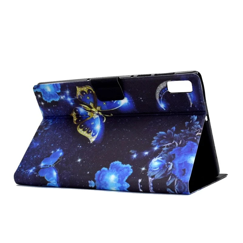 For Lenovo Tab P11 Gen 2 TB-350 Leather Stand Tablet Case A4 Pattern Printing Card Holder Protective Cover - Blue Butterfly