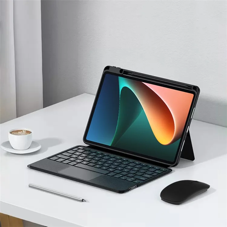 Per Xiaomi Pad 5 Custodia in Pelle + Tastiera Bluetooth con Trackpad Retroilluminato