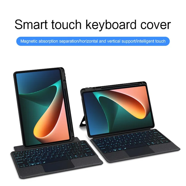 Per Xiaomi Pad 5 Custodia in Pelle + Tastiera Bluetooth con Trackpad Retroilluminato