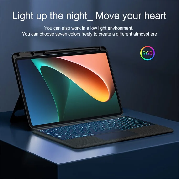 Per Xiaomi Pad 5 Custodia in Pelle + Tastiera Bluetooth con Trackpad Retroilluminato