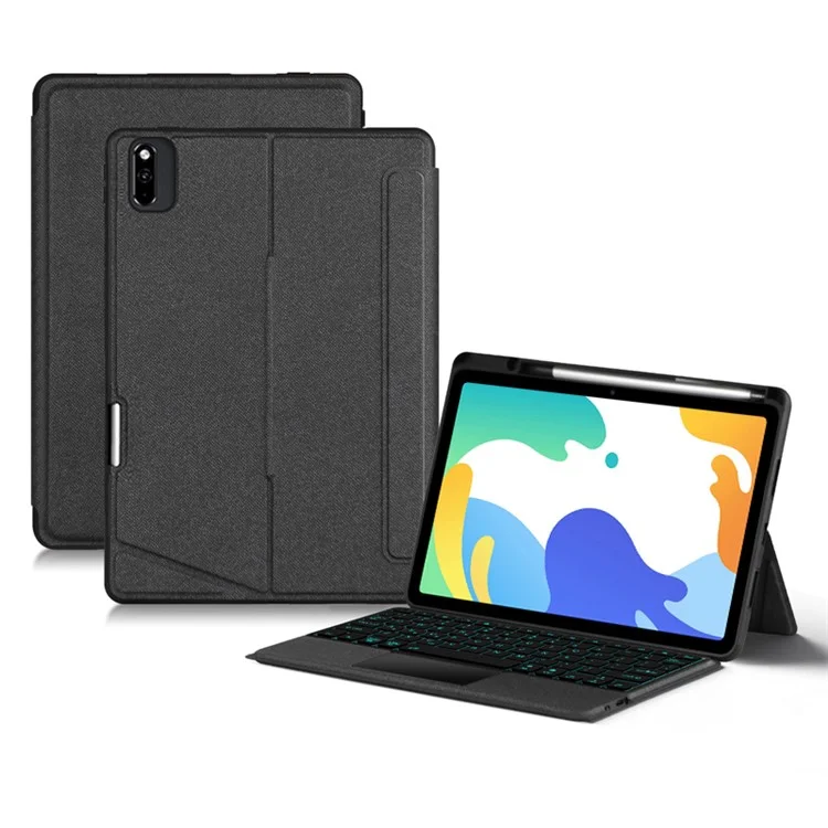 Für Huawei MatePad 10.4 (2023) Lederhülle + Bluetooth-Tastatur mit beleuchteter Touchpad