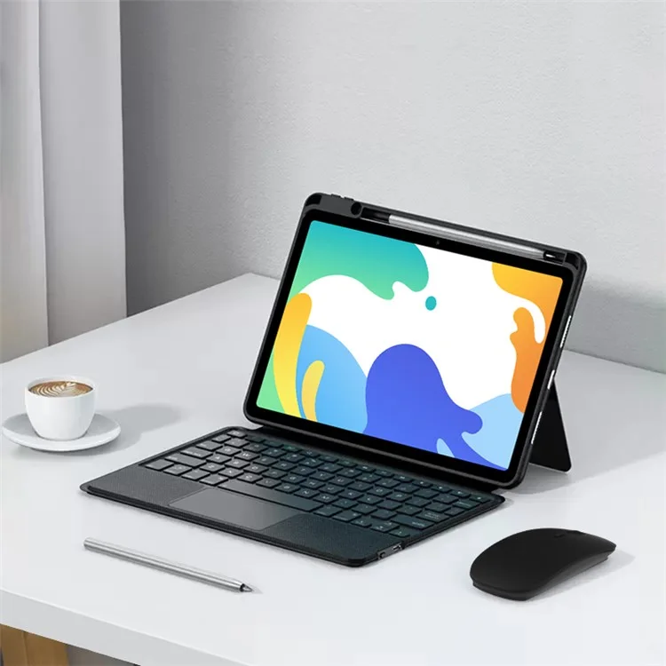 Für Huawei MatePad 10.4 (2023) Lederhülle + Bluetooth-Tastatur mit beleuchteter Touchpad
