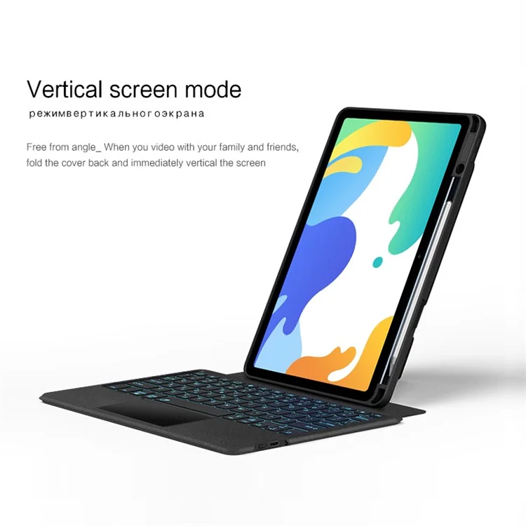 Für Huawei MatePad 10.4 (2023) Lederhülle + Bluetooth-Tastatur mit beleuchteter Touchpad