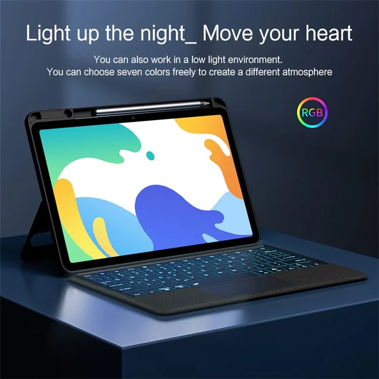 Für Huawei MatePad 10.4 (2023) Lederhülle + Bluetooth-Tastatur mit beleuchteter Touchpad
