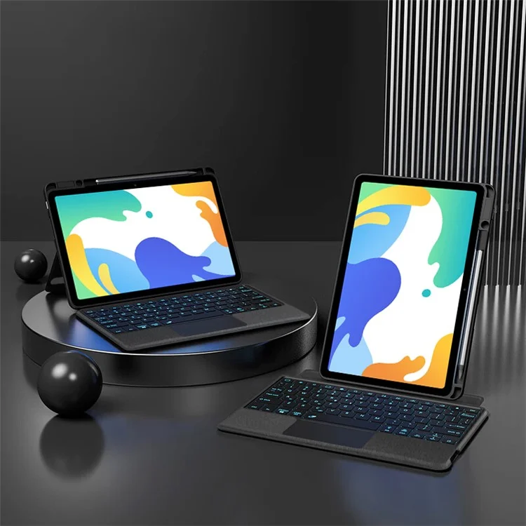 Für Huawei MatePad 10.4 (2023) Lederhülle + Bluetooth-Tastatur mit beleuchteter Touchpad