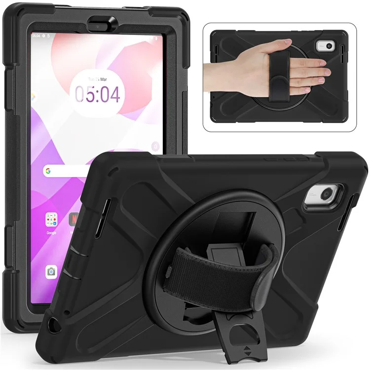Чехол-подставка для планшета Lenovo Tab M9 TB-310FU (2023) с поворотом на 360 градусов, с силиконовой оболочкой, с ремешком для руки - черный