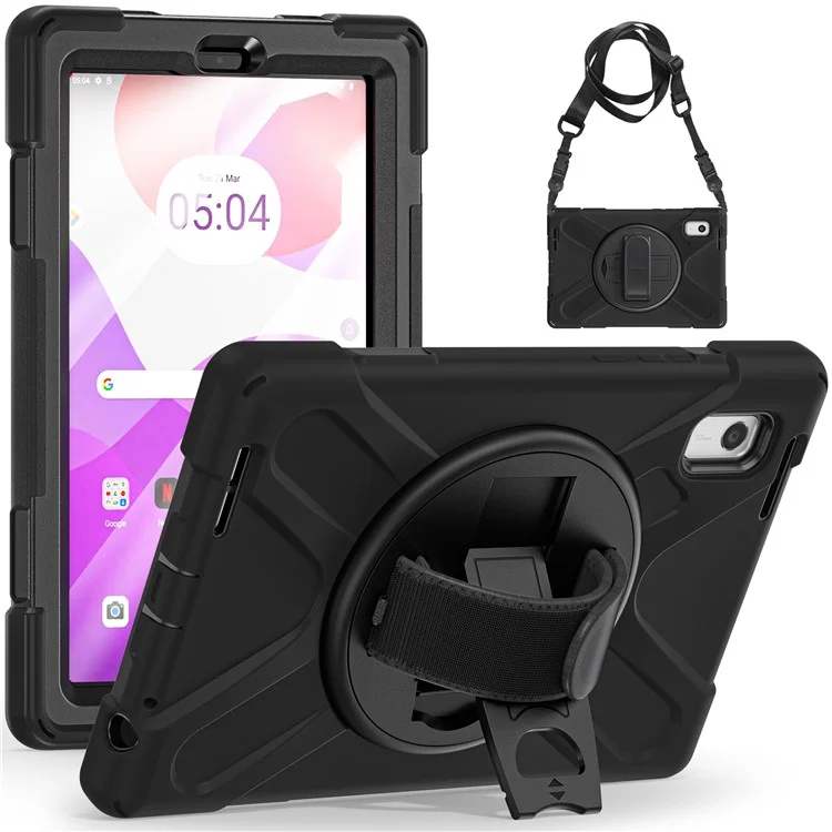 Для Lenovo Tab M9 TB-310FU Kickstand Tablet Case PC+Silicone Protective Cover с ремешком на руку / ремень на плечо - Черный