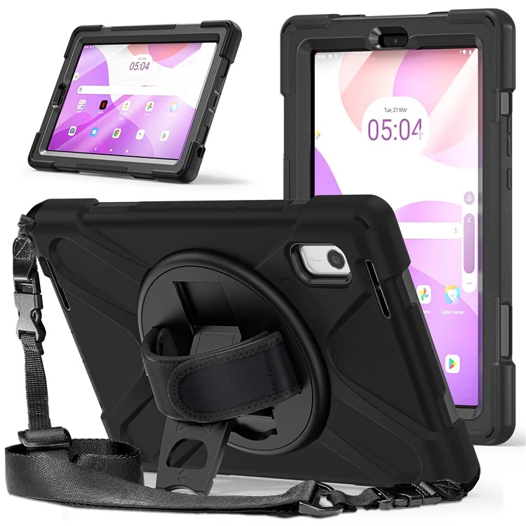 Для Lenovo Tab M9 TB-310FU Kickstand Tablet Case PC+Silicone Protective Cover с ремешком на руку / ремень на плечо - Черный