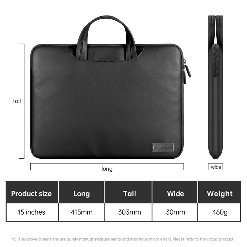 PU Leather Carrying Bag for 15-inch Laptops Shockproof Portable Notebook Sleeve Bag with Small Bag - Black