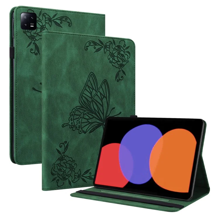 Funda para tableta para Xiaomi Pad 6 Despertar y dormir automáticamente Soporte de pie Cuero con estampado de mariposa y flor Tarjetero - Verde