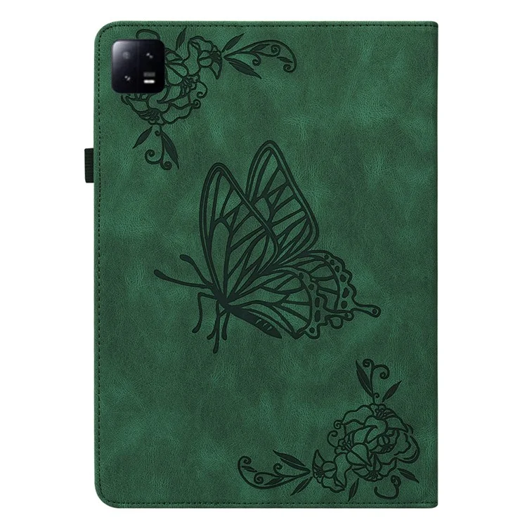Funda para tableta para Xiaomi Pad 6 Despertar y dormir automáticamente Soporte de pie Cuero con estampado de mariposa y flor Tarjetero - Verde