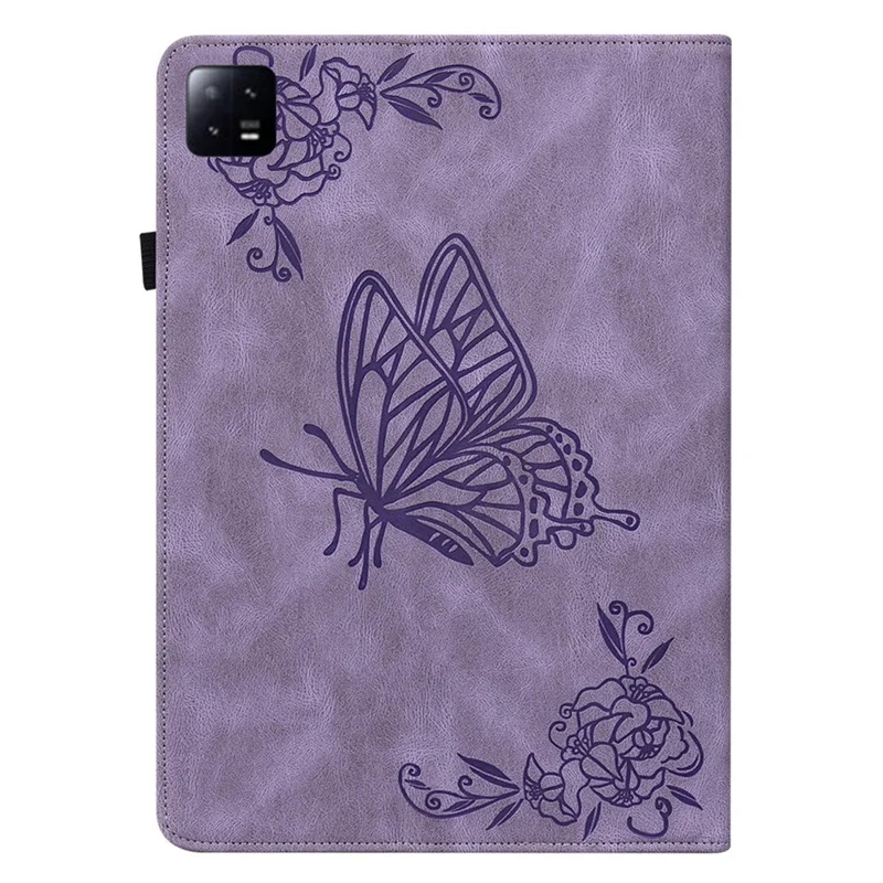 Tablet Case for Xiaomi Pad 6 Auto Wake and Sleep Stand Leather Imprinted Butterfly Flower Card Holder Cover - Purple