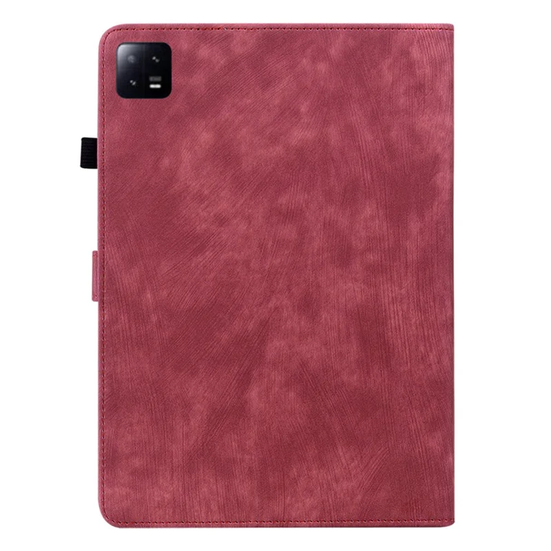 For Xiaomi Pad 6 Auto Wake and Sleep Cute Tiger Pattern PU Leather Tablet Case Card Holder Stand Cover - Red