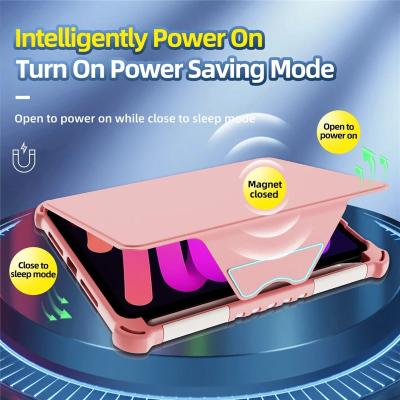 For iPad mini (2024) / mini (2021) Tablet Case 360-Degree Rotation Armor Leather Stand Tablet Cover with Auto Wake / Sleep - Pink