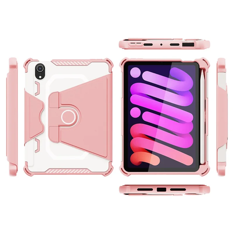 For iPad mini (2024) / mini (2021) Tablet Case 360-Degree Rotation Armor Leather Stand Tablet Cover with Auto Wake / Sleep - Pink