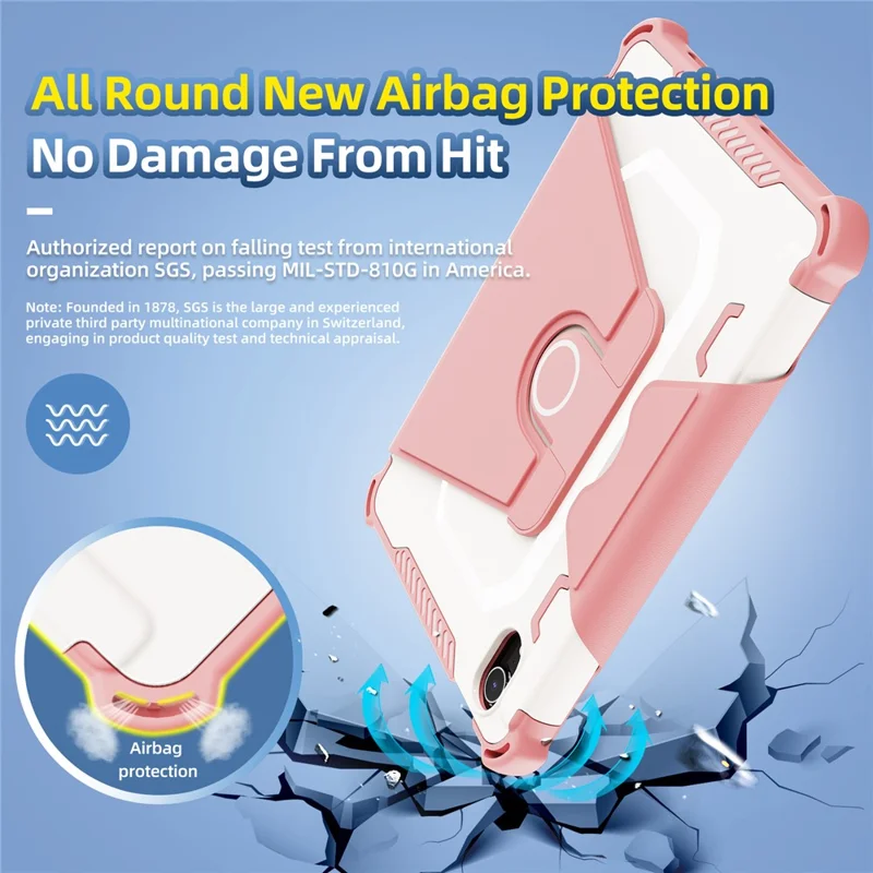 For iPad mini (2024) / mini (2021) Tablet Case 360-Degree Rotation Armor Leather Stand Tablet Cover with Auto Wake / Sleep - Pink