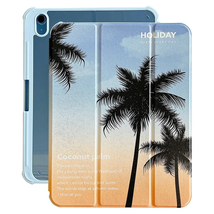 Para iPad 10.9 (2022) Funda de Tablet con Soporte Giratorio Trifold de Piel de PU con Patrón Inteligente Cubierta con Función de Encendido/Apagado Automático - Palma de Coco