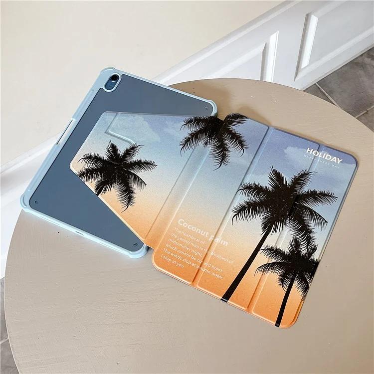 Para iPad 10.9 (2022) Funda de Tablet con Soporte Giratorio Trifold de Piel de PU con Patrón Inteligente Cubierta con Función de Encendido/Apagado Automático - Palma de Coco