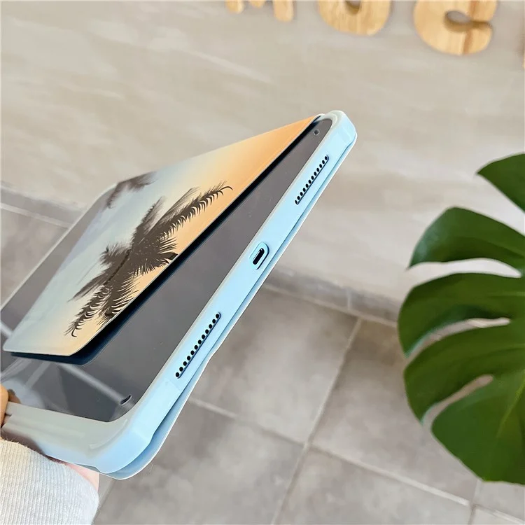 Para iPad 10.9 (2022) Funda de Tablet con Soporte Giratorio Trifold de Piel de PU con Patrón Inteligente Cubierta con Función de Encendido/Apagado Automático - Palma de Coco
