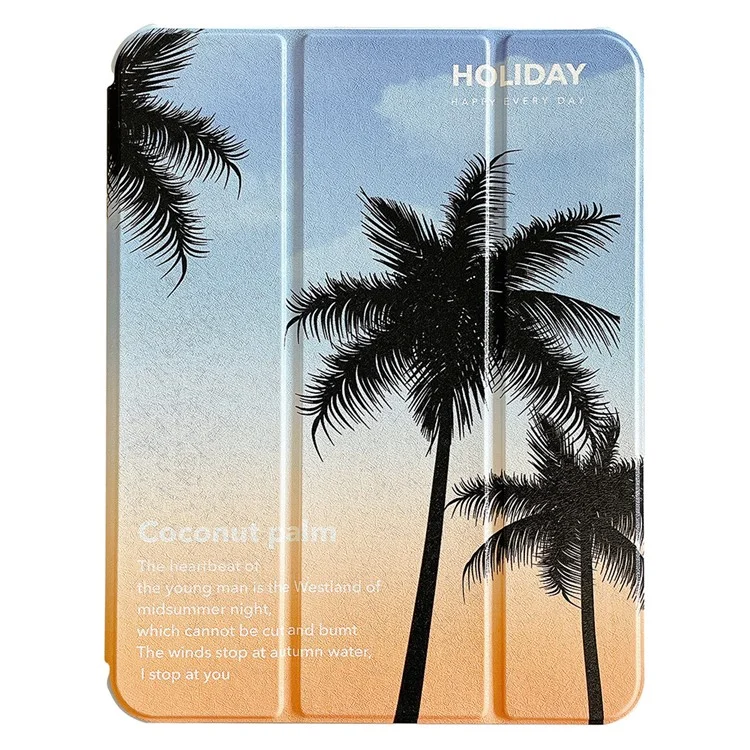 Para iPad 10.9 (2022) Funda de Tablet con Soporte Giratorio Trifold de Piel de PU con Patrón Inteligente Cubierta con Función de Encendido/Apagado Automático - Palma de Coco