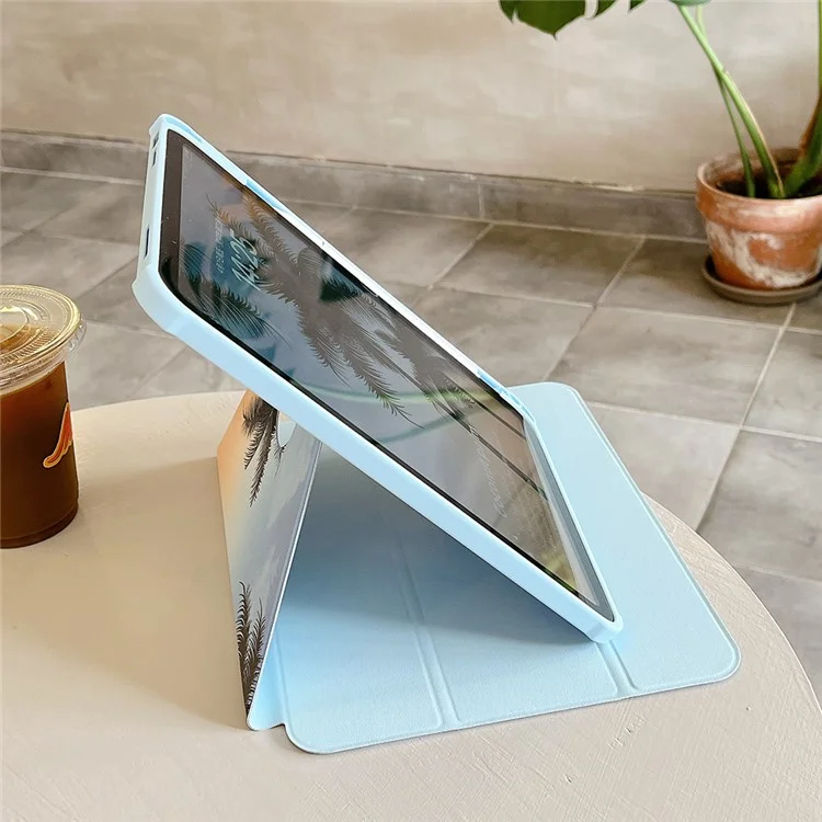 Para iPad 10.9 (2022) Funda de Tablet con Soporte Giratorio Trifold de Piel de PU con Patrón Inteligente Cubierta con Función de Encendido/Apagado Automático - Palma de Coco