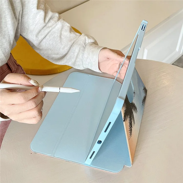 Para iPad 10.9 (2022) Funda de Tablet con Soporte Giratorio Trifold de Piel de PU con Patrón Inteligente Cubierta con Función de Encendido/Apagado Automático - Palma de Coco