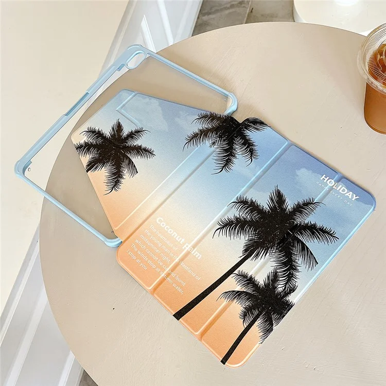 Para iPad 10.9 (2022) Funda de Tablet con Soporte Giratorio Trifold de Piel de PU con Patrón Inteligente Cubierta con Función de Encendido/Apagado Automático - Palma de Coco
