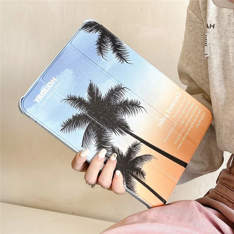 Para iPad 10.9 (2022) Funda de Tablet con Soporte Giratorio Trifold de Piel de PU con Patrón Inteligente Cubierta con Función de Encendido/Apagado Automático - Palma de Coco